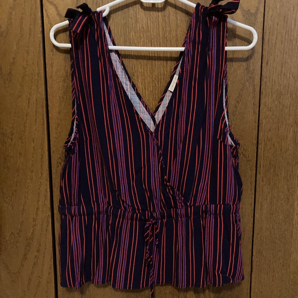 A new day, striped drawstring tank top